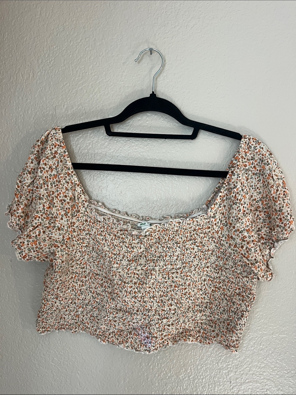 aerie Large Cream Crop Top with Orange Floral Print